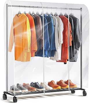 Clear Clothes Rack Cover 6Ft Garment Rack Cover Transparent Clothing Rack Cover With 2 Durable Zipper Waterproof Protector for Garment Rack 50"L x 20"W x 60"H, Rack Not Included