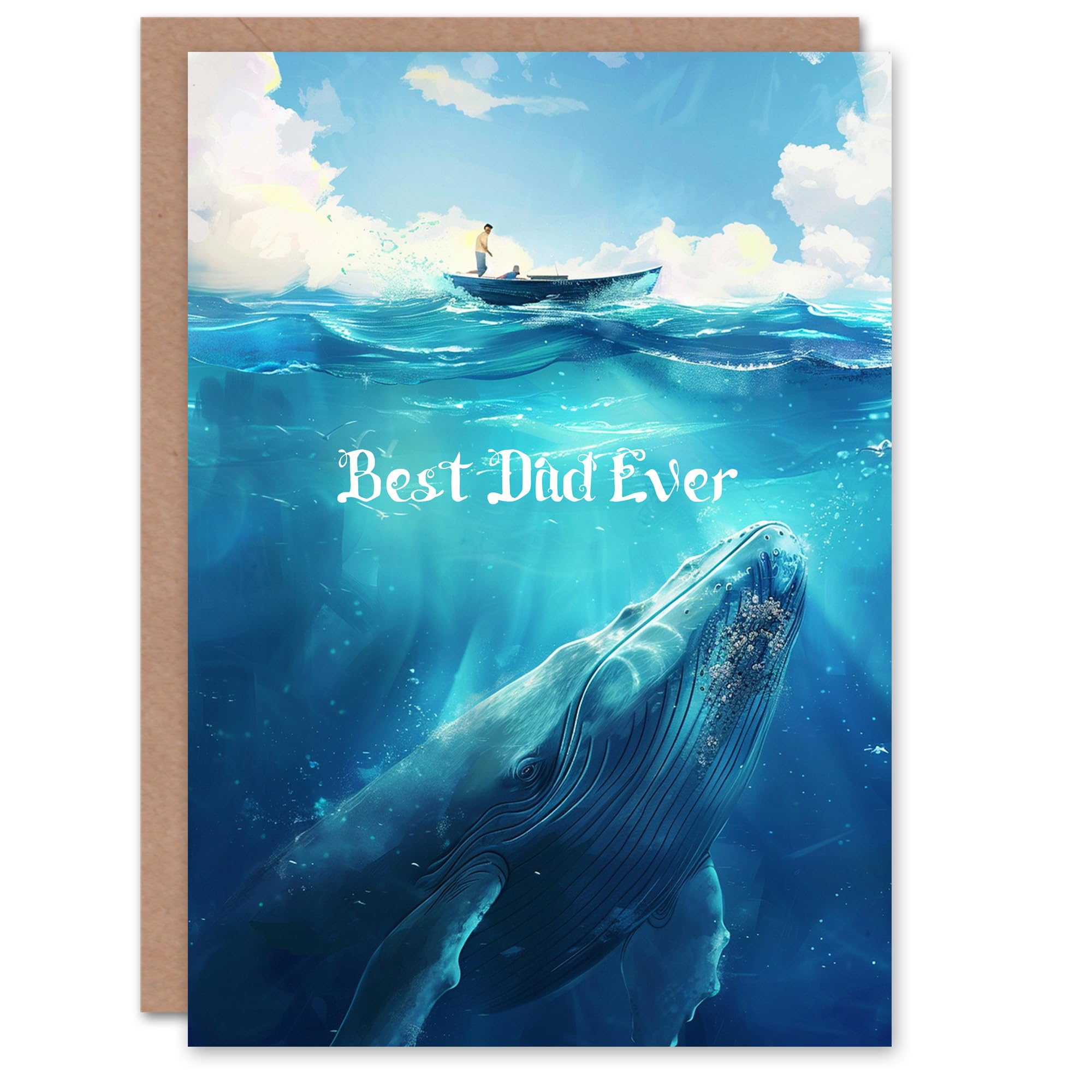 Fathers Day Card Whale Under Sea Boat Best Ever For Him Dad Father Greeting Card