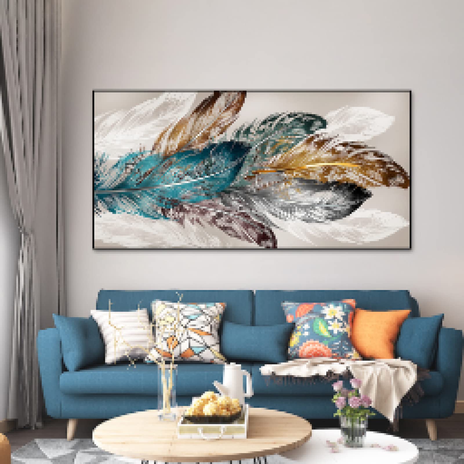 Plumes impression sur toile colorée 70x140cm pour décoration salon - 8