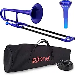 pBone Mini trombone infantil de plástico pBone - bocal e bolsa de transporte - leve, versátil, aderência ergonômica confortável - som autêntico Eb para estudantes e iniciantes - construção ABS durável