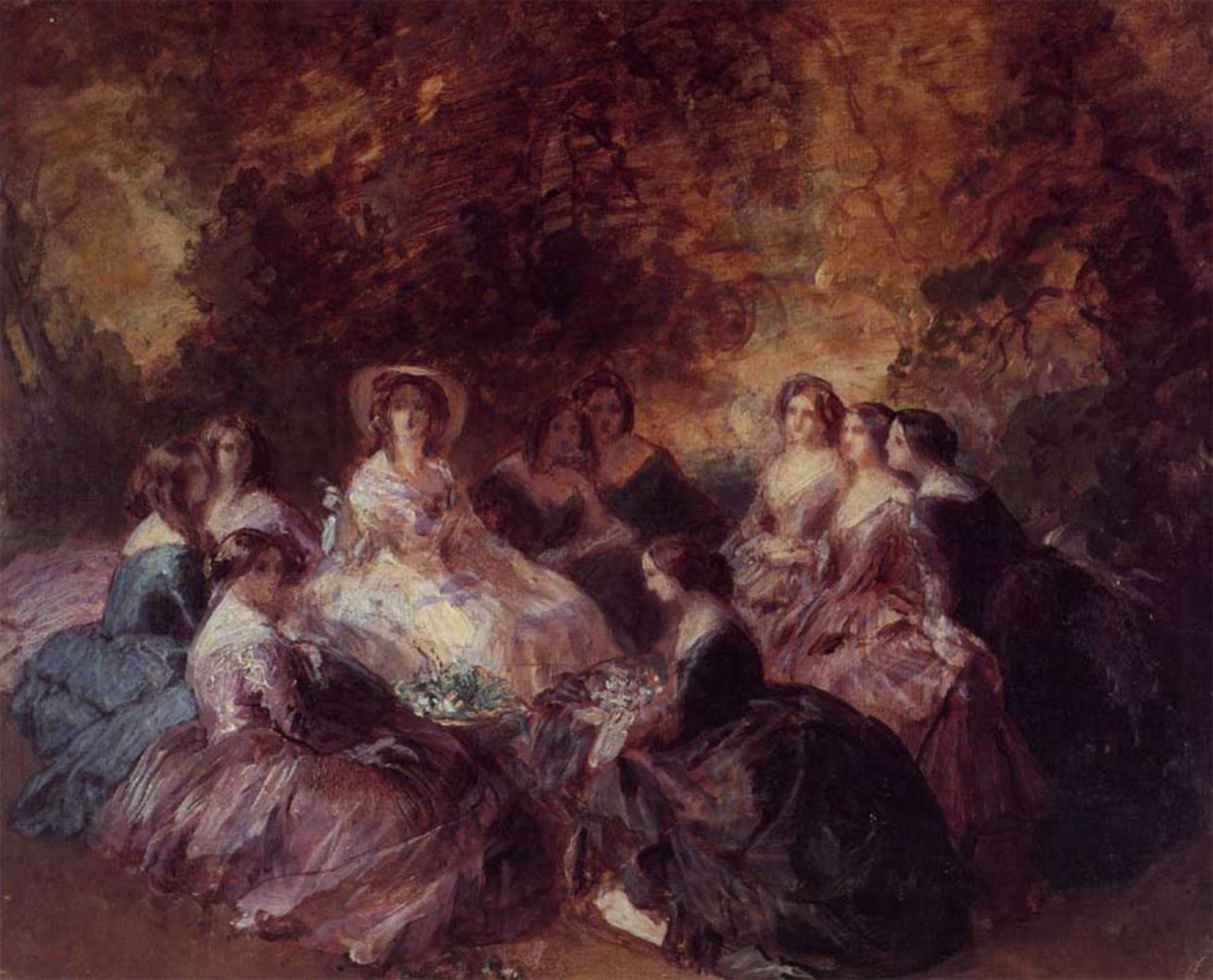 ARTXLXXBN Famous Painting Canvas Artwork Graffiti Print The Empress Eugenie Surrounded by her Ladies in Waiting Winterhalter Portrait Canvas Image for Home Decor 60x90cm
