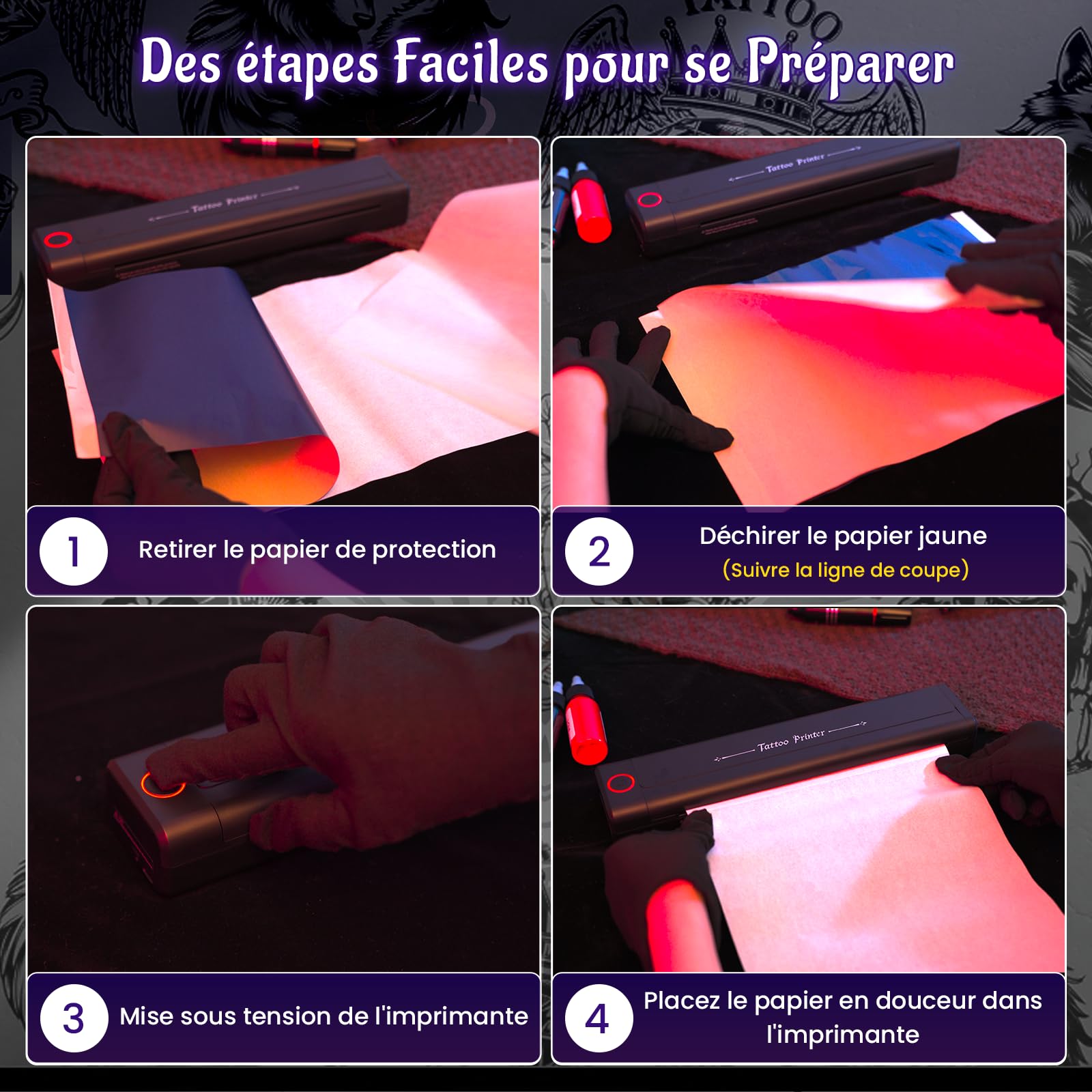 Yowell H1 Thermocopieur Tatouage Bluetooth, Imprimante Tatouage, Imprimante Tatouage Transfert avec 10 Feuilles de Papier, Imprimante Stencil Tatouage pour Tatoueurs et Débutants, Noir