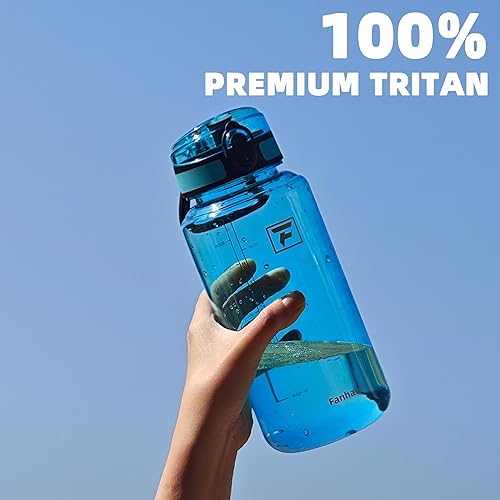 Miniatura 3 de Fanhaw Botella de agua Tritan transparente de 32 onzas, sin BPA y a prueba de fugas, boca ancha con tapa antipolvo, botella de plástico reutilizable
