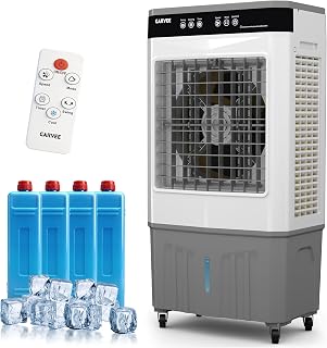 8.4 Gal Evaporative Air Cooler with Remote & Timer, 3500 CFM Portable Swamp Cooler Fan with 4 Ice Packs, 3-Speed, 120° Oscillation, Blows Cold Air for Home Office Workshop Garage