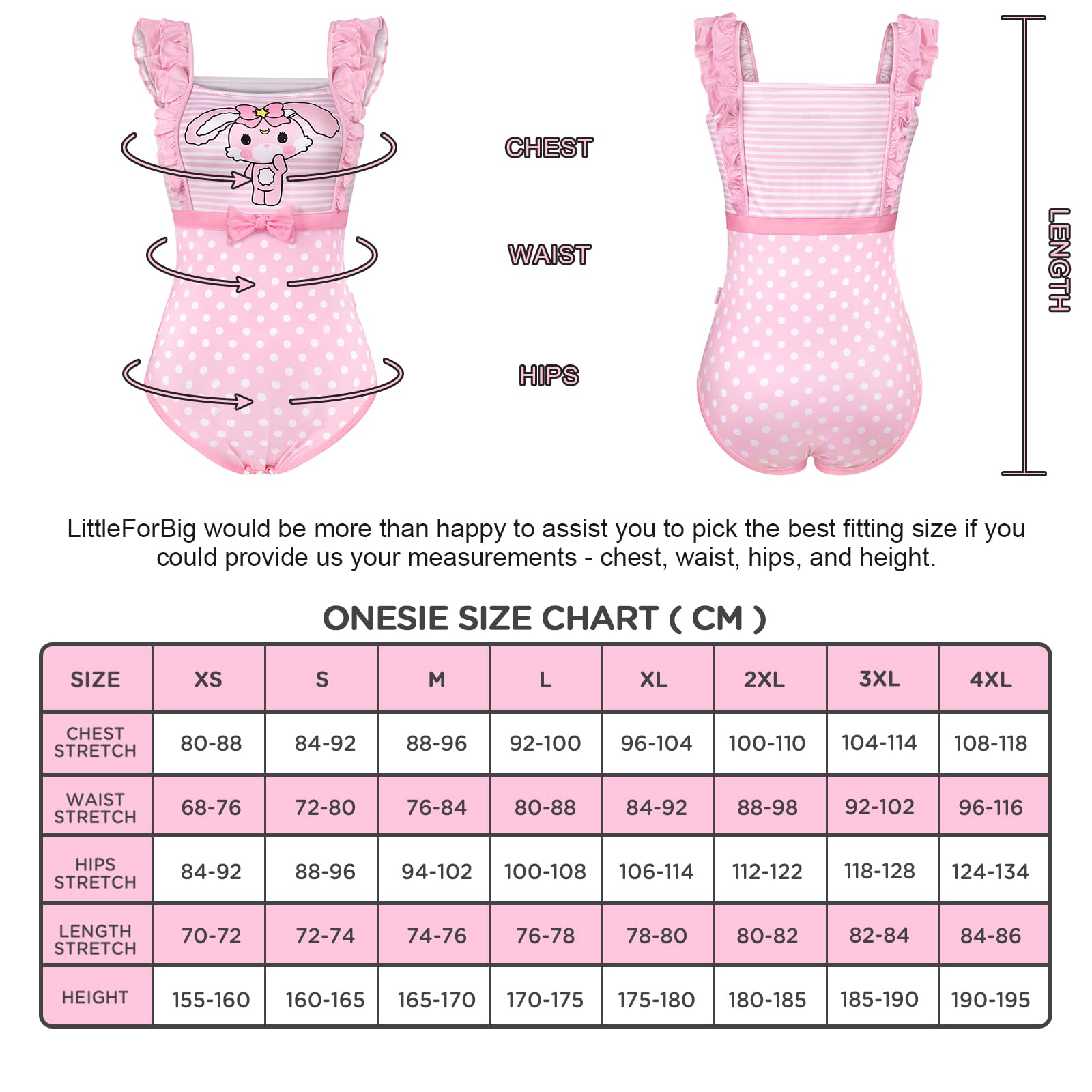 LittleForBig Śpioszki Onesie jedwabiste, marszczone paski, piżama, body - Usagi Camisole Onesie