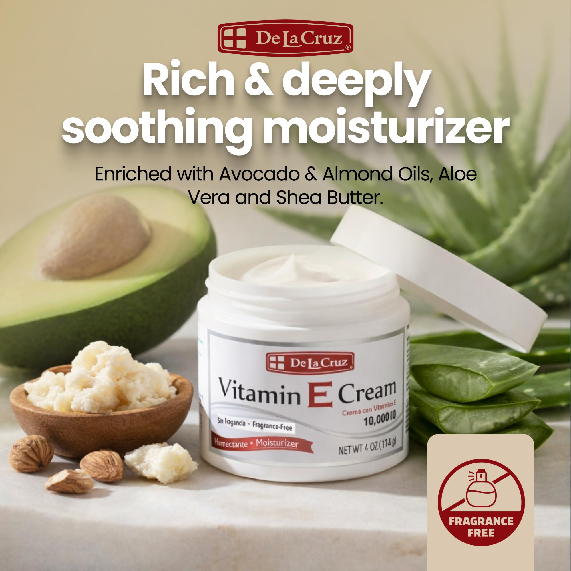 Amazon.com: De La Cruz Vitamin E Cream FRAGRANCE FREE Moisturizer