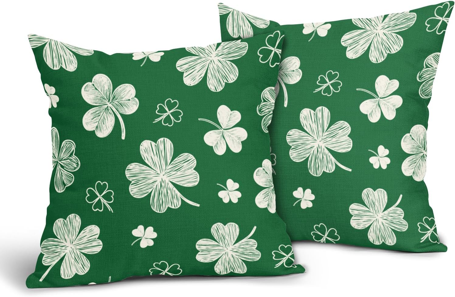Kawani St Patricks Day Pillow Covers 18x18 Inch Green and Cream Shamrock Outdoor Decorative Throw Pillows Set of 2 Rustic Farmhouse Spring Holiday Pillowcases Cushion Covers for Couch Decor - Image 2