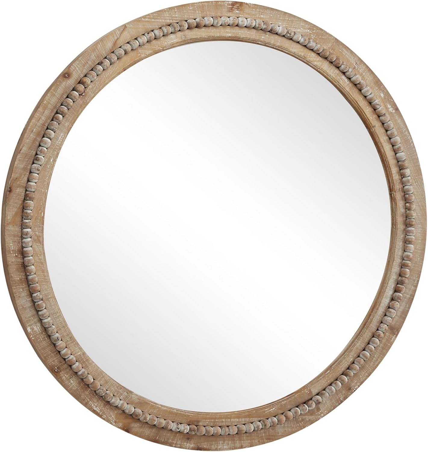 Deco 79 Wood Room Wall Mirror Distressed Entryway Mirror with Beaded Detailing, Wall Mounted Mirror 36" x 2" x 36", Light Brown