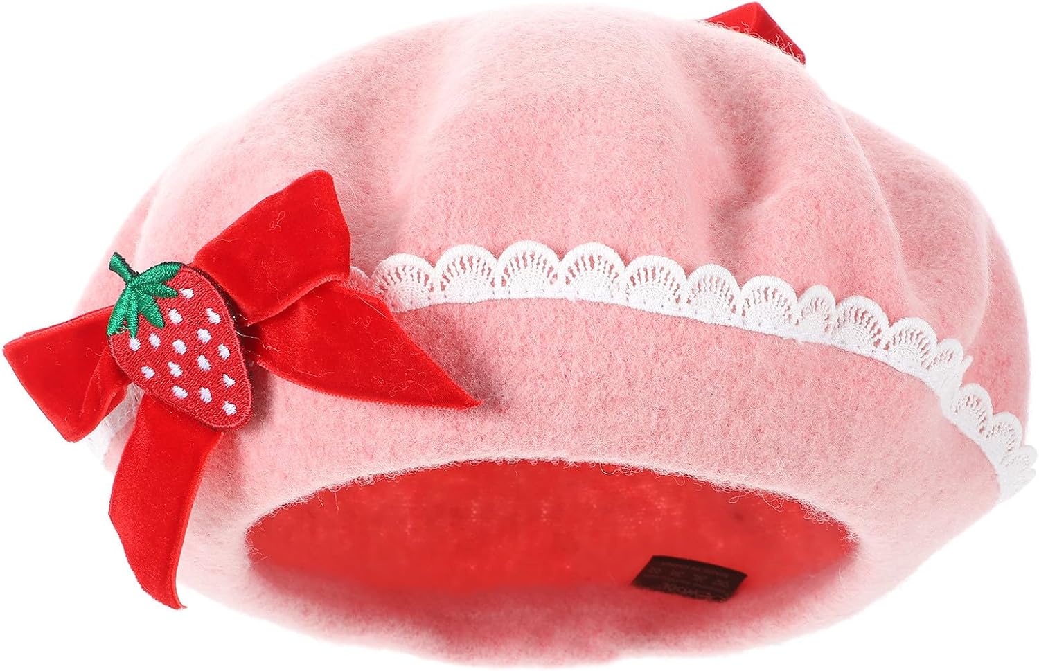 minkissy 2pcs Women's Pink Berets, Cute Wool Strawberry Hat for Party and Everyday Wear Dressing Holiday
