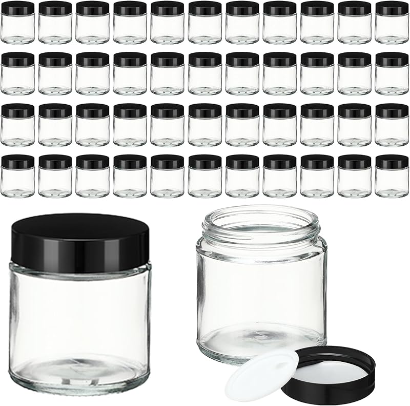 36 Frascos de Vidro Transparente com Tampas Pretas, 120 mL