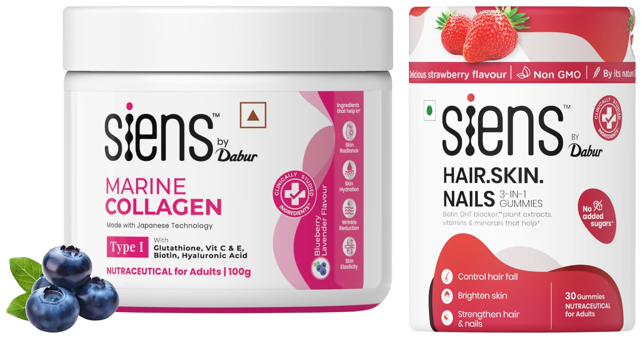 dabur glutathione Siens By Dabur Hydrolyzed Marine Collagen- 100g and Hair, Skin & Nails (3 in 1 Gummies)