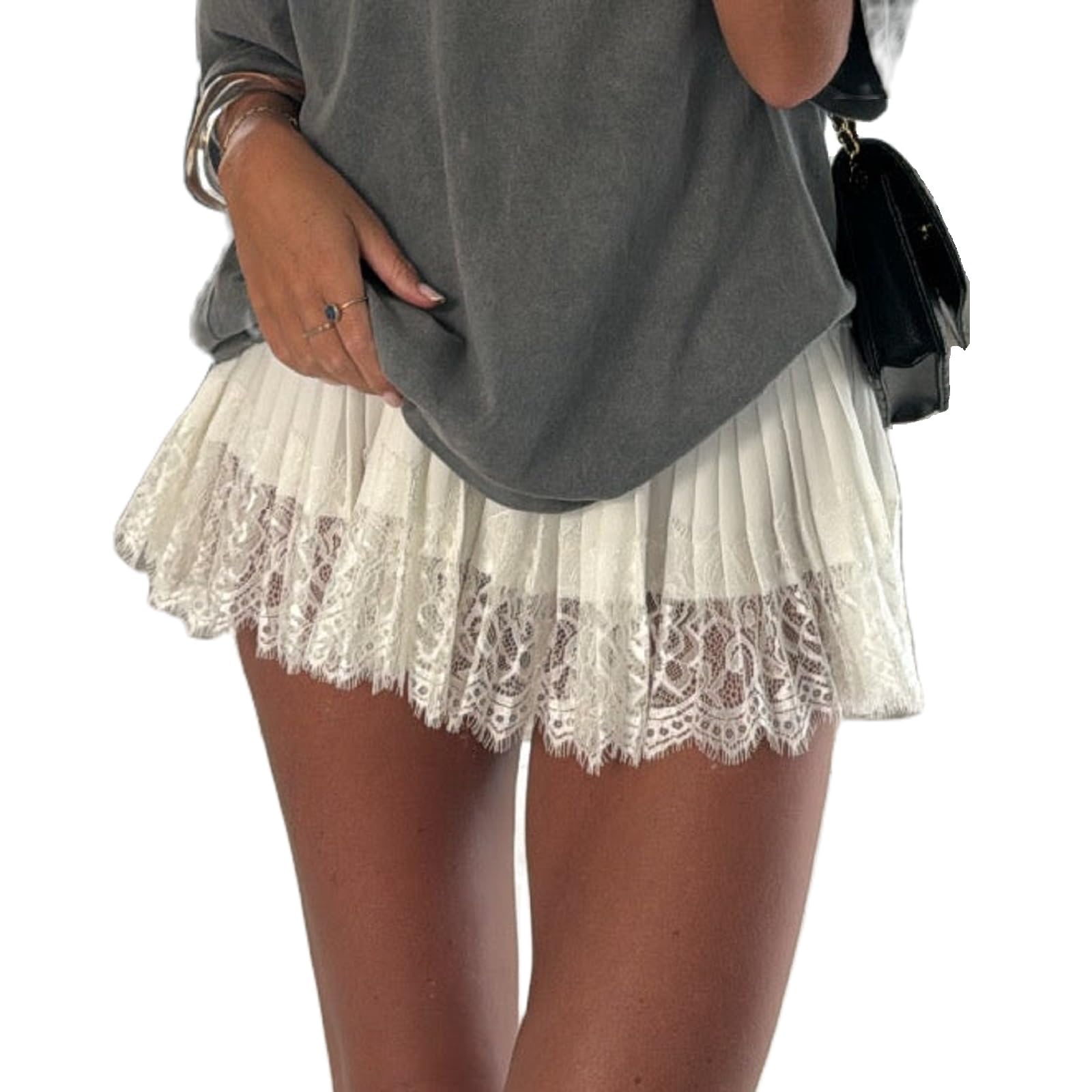Women Y2k Ruffle Pleated Lace Slip Mini Skirt