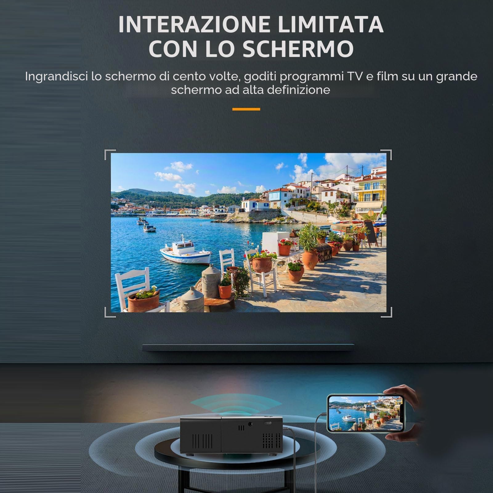 Proiettore di film LED portatile Full 1080P HD, ideale per home theater, compatibile con laptop, telefono e USB - nero