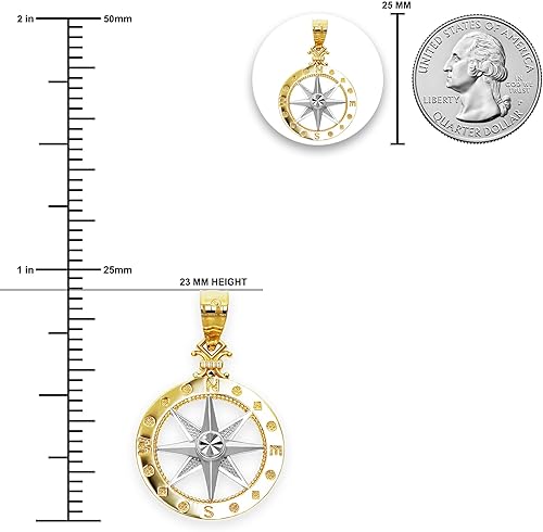 Vista 3 de Charm America - Colgante de brújula de oro bicolor - Oro macizo de 10 quilates - Colgante de joyería náutica