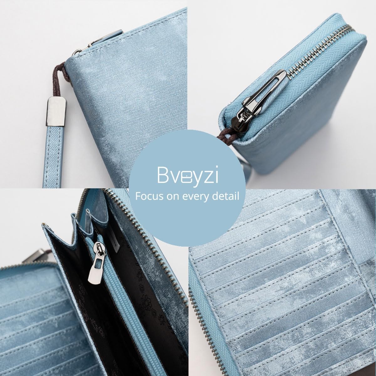 Bveyzi Women RFID Blocking Wallet Leather Zip Around Phone Clutch Large Capacity Ladies Travel Purse Wristlet image 5