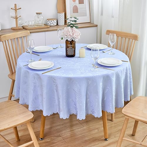 Miniatura 23 de Mantel Redondo Dorado Mantel de Mesa con Patrón de Hojas Borde Festoneado Sedoso Suave Impermeable Lavable 50 Pulgadas Cubierta de Mesa de Tela