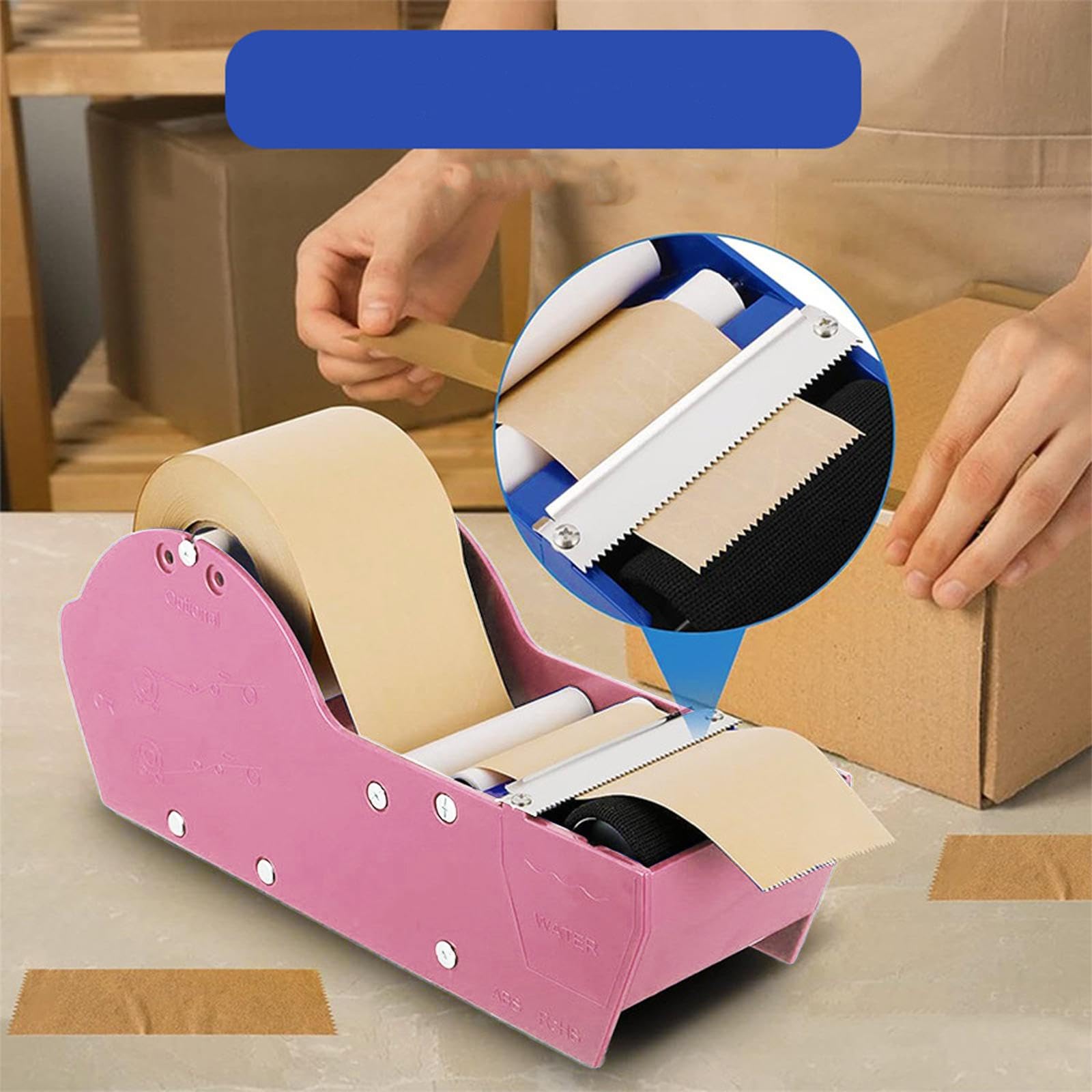 Sharplace Dispenser di Nastro Adesivo Attivabile con Acqua, Dispenser Portatile di Nastro Adesivo per Imballaggio E Macchina Sigillatrice per Scatole di Imballa, rosa