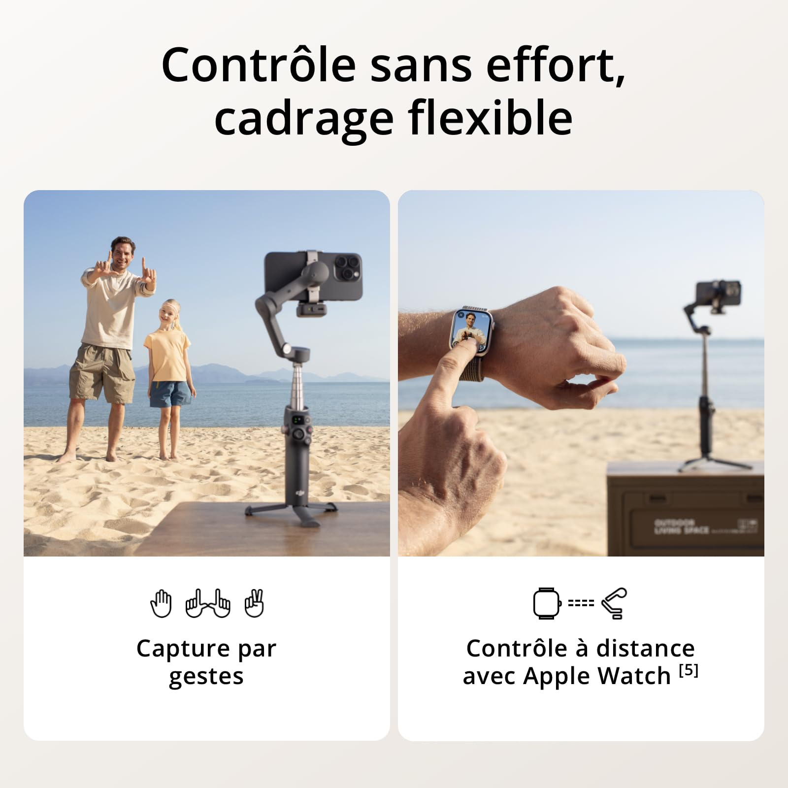 DJI Osmo Mobile 7P pour iPhone, Stabilisateur Nacelle, Android, Suivi natif, Éclairage, Nacelle pour téléphone à 3 axes, Lancement rapide, Édition en un seul clic,Barre d’extension et trépied intégrés