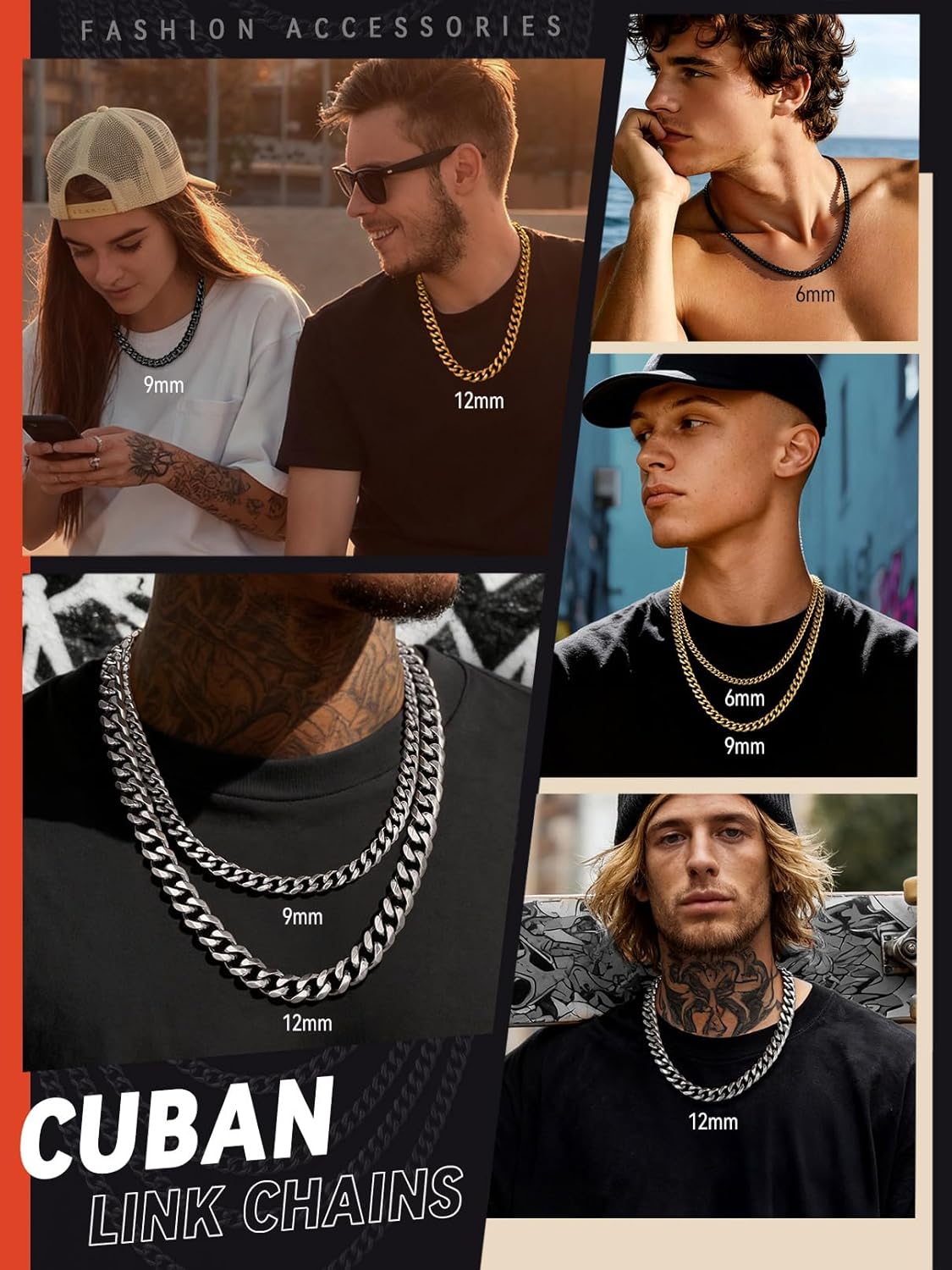 FaithHeart Mens Stainless Steel Cuban Link Chain Necklaces - No Tarnish Durable Chunky Miami Cuban Chain, 6/9/12mm Trendy Width Hip Hop Chains Upgrade Clasp Jewelry Gift for Him 18"-30" - Image 3