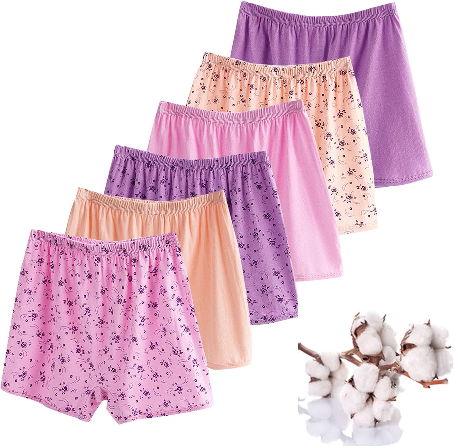 6pcs Women's Plus Size Cotton Boxer Briefs Loose Soft Panties Shorts for Middle Elderly Ladies
