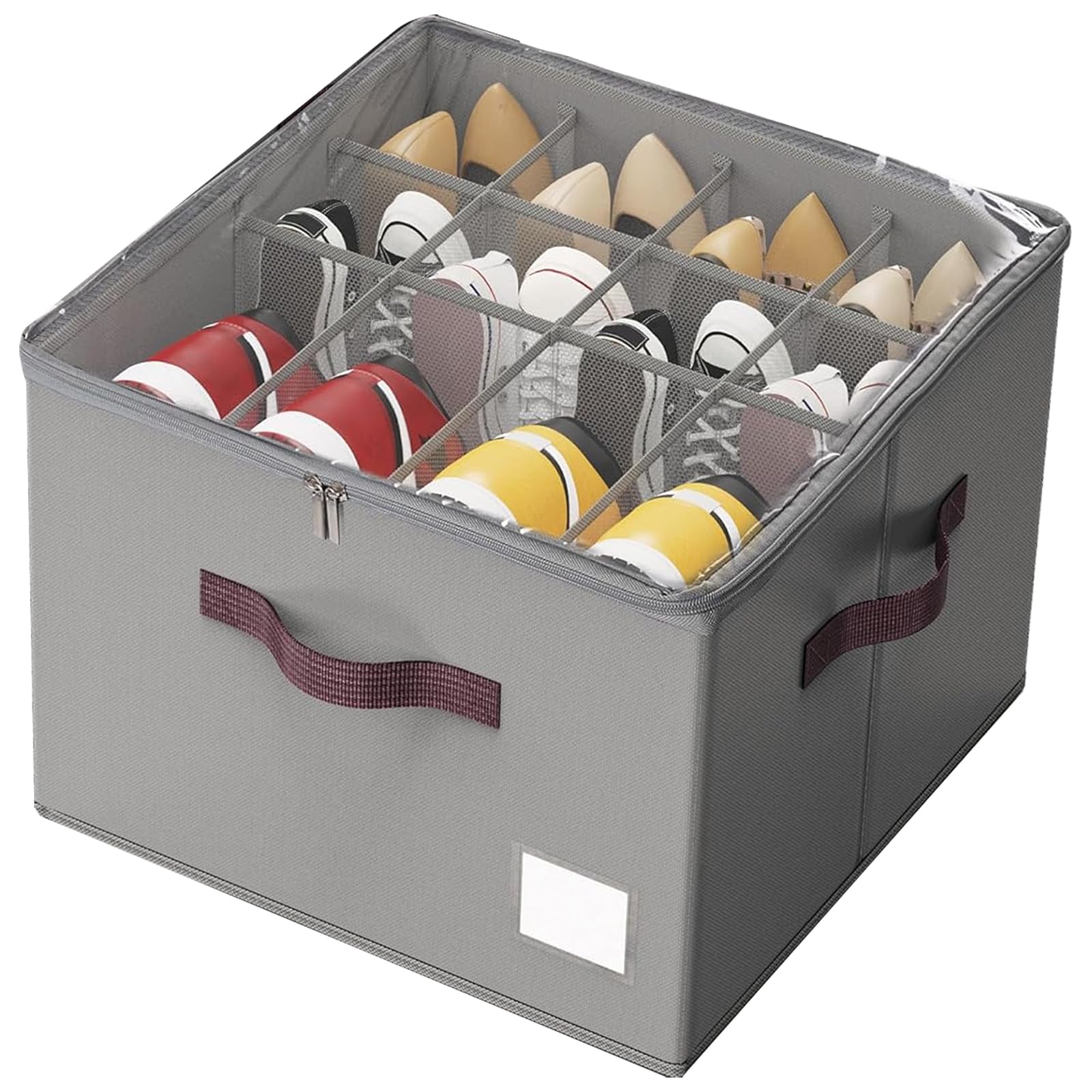 SYEXDZON Shoe Organiser, Shoe Box Storage for Closet Shoes Storage Organiser with Zipable Clear Cover and Reinforced Handles