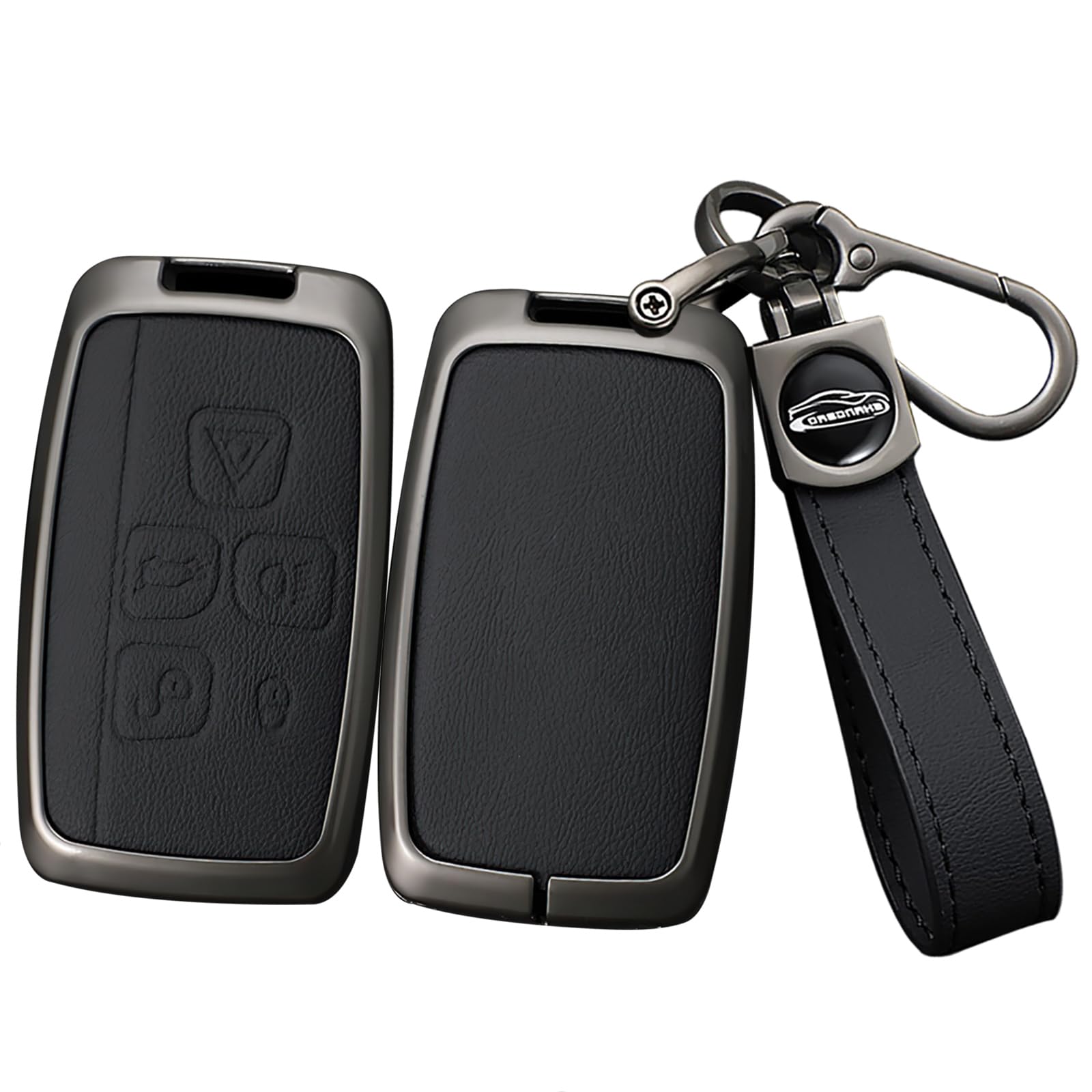 ontto Car Key Cover Fit for Land Rover Accessories 360 Degree Protection Key Fob Shell Metal Frame Key Holder Leather Key Holder Fit for Range Rover