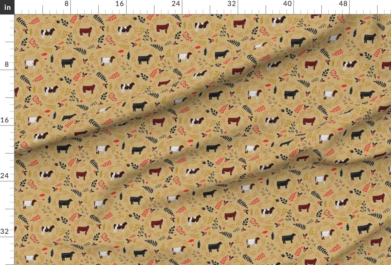 Spoonflower Fabric - Fall Leaves & Steers Cattle Cows Steer Cow Livestock Showstock Printed on Minky Fabric by The Yard - Sewing Baby Blankets Quilt Backing Plush