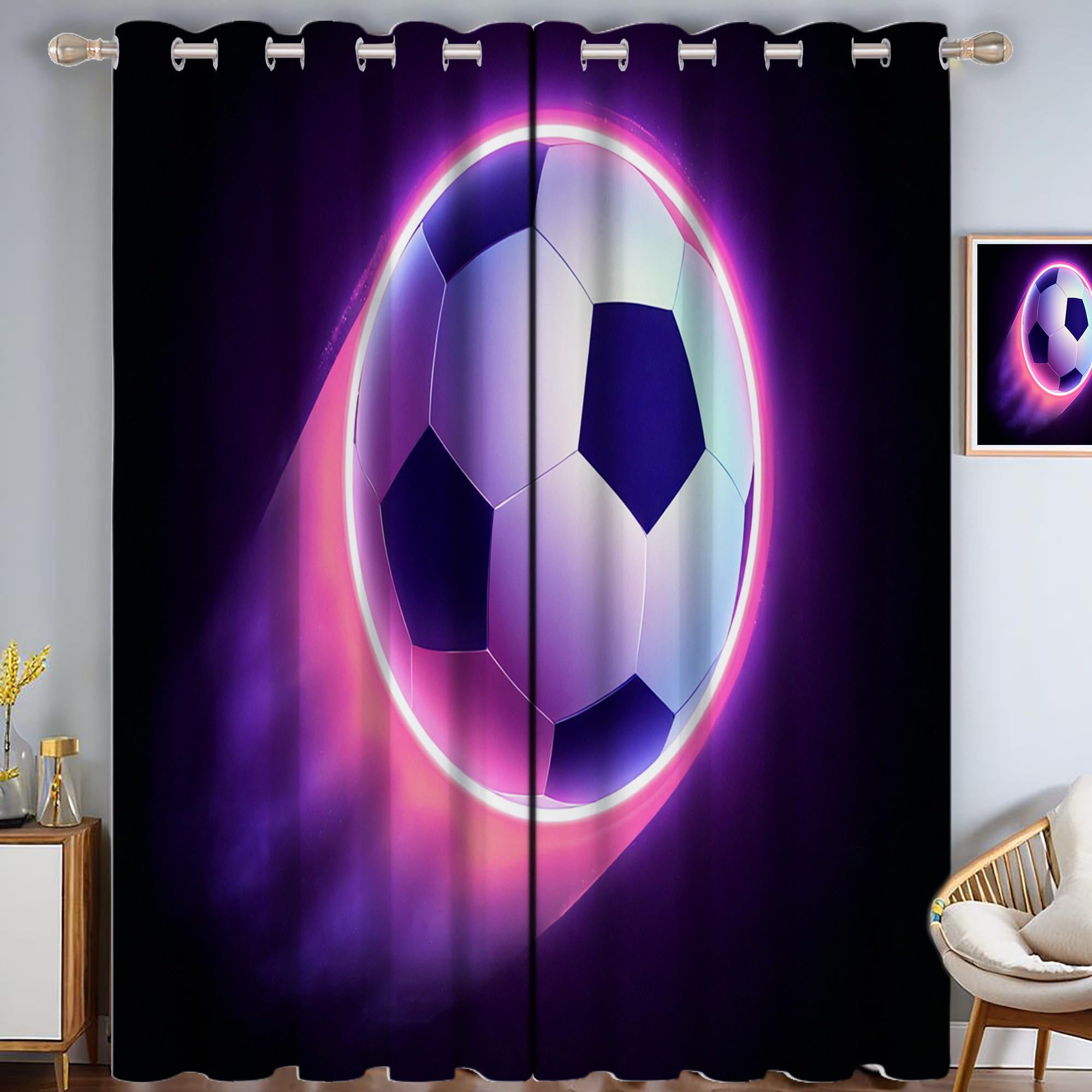 Rideau thermique isolant anti froid football violet avec oeillets