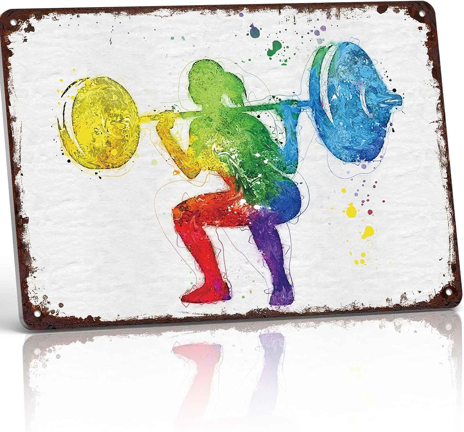 Colorful Weightlifting Metal Sign 8 x 12 Inch