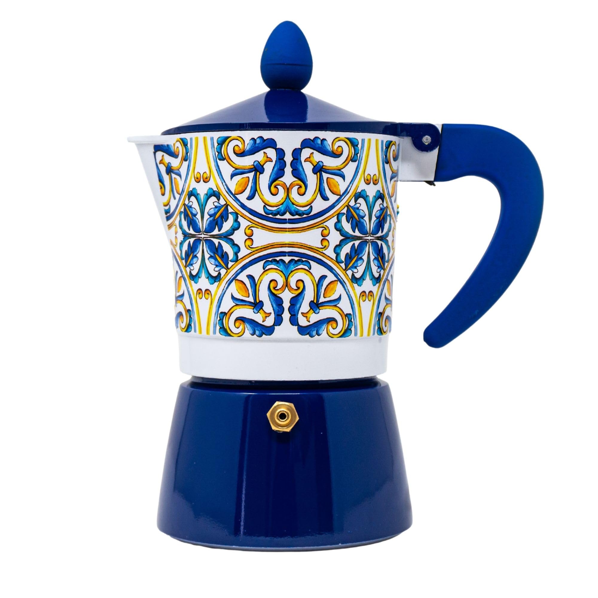 NAMAI - Cafetiere Italienne 3 Tasses de 180 ML, Aluminium Résistant, Avec Poignée Isolante, Couleurs Vives, Coffee Maker, Non Compatible Avec l'Induction, Idée Cadeau (Vietri)