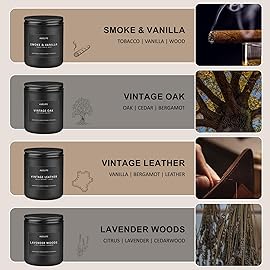 Scented Candles Set | Men Candle Set, Scented Candles for Home, Gifts for Men Aromatherapy Gift Set - 4 Pack Manly Gifts for Dad Fathers Day, Soy Candle of Leather/Smoke & Vanilla/Oak/Lavender