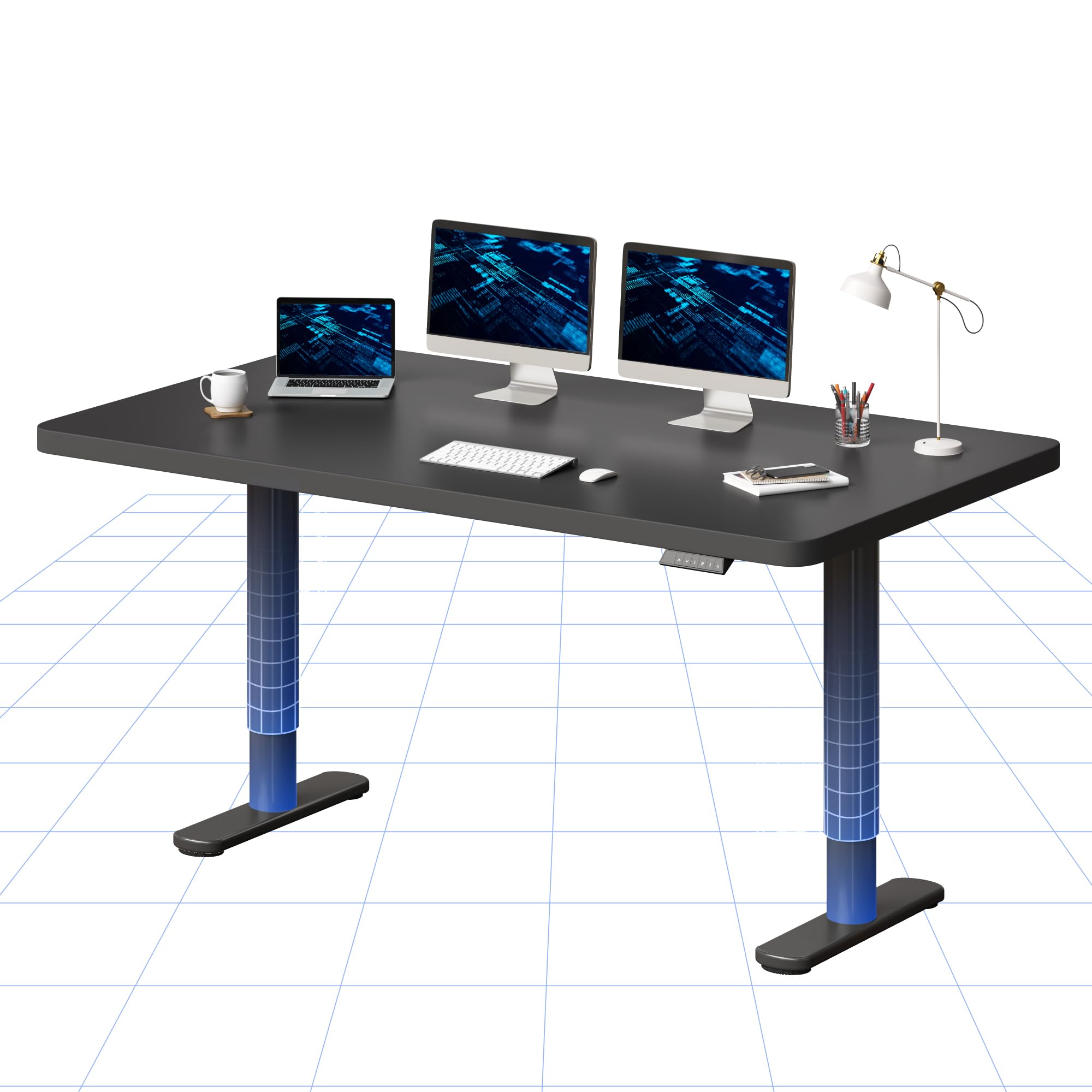 160x80cm Electric Standing Desk Height Adjustable ONE PIECE Sit Stand Up Desk with Memory Smart Pannel (Black Frame+Black Desktop)