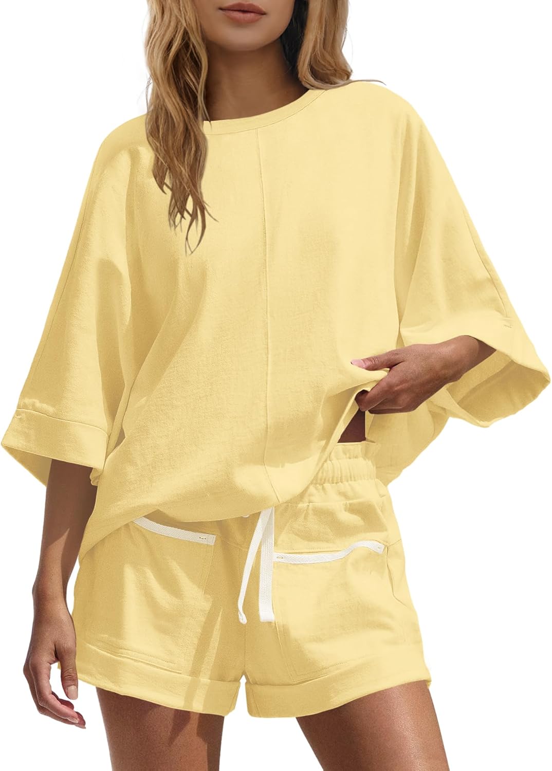 LAMISSCHE Womens 2 Piece Short Sets Travel Outfits Oversized Tshirts High Waisted Shorts Set Going Out Summer Lounge Set