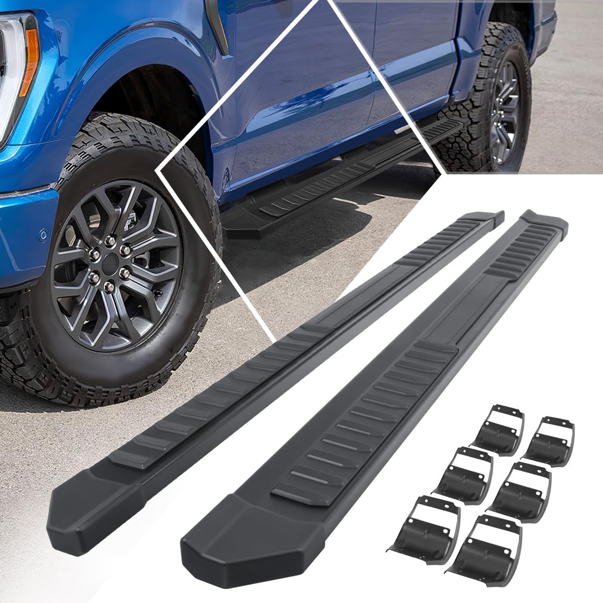 [Pair] 6 Inch Black Stainless Steel Running Boards Side Steps Bars Compatible with 22-24 Ford F150 Super Crew Cab