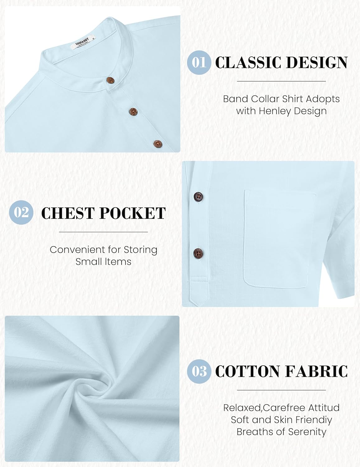 COOFANDY Men's 2 Piece Cotton Linen Sets Summer Beach Outfits Casual Short Sleeve Henley Shirts and Vacation Shorts - Image 5