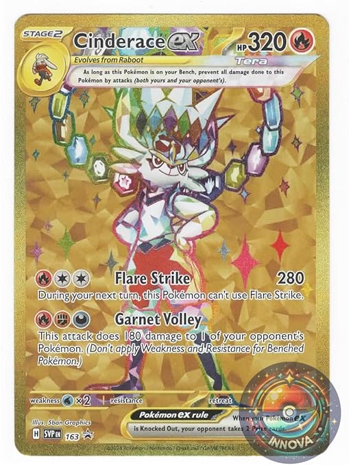 Pokemon - Cinderace ex SVP 163 - Gold Full Art - Terapagos Ultra Premium Collection Promo Card – Exclusive