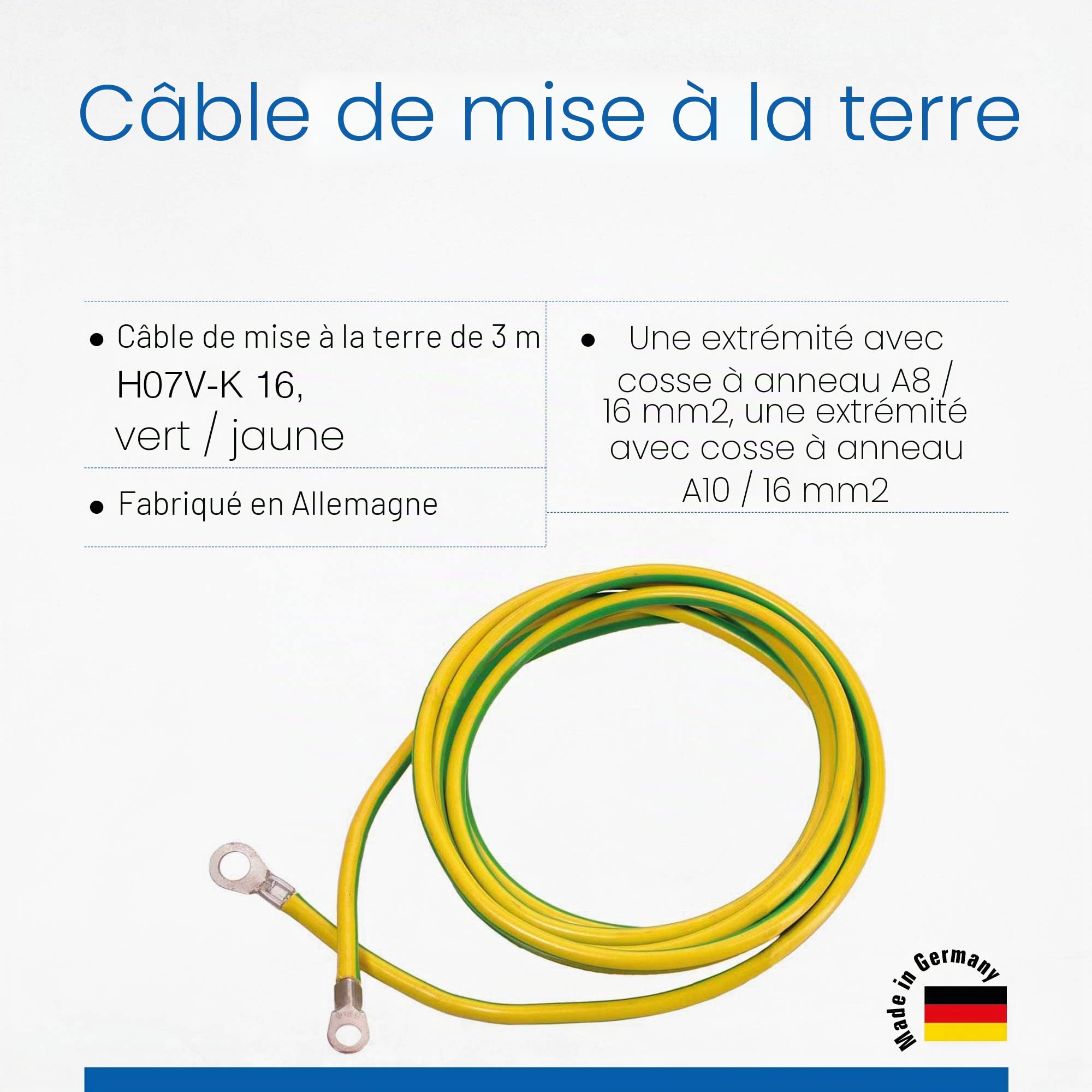as - Schwabe 70869 Câble de mise à la terre pour usage intérieur IP 20 H07V-K 16 Vert/jaune 3 m