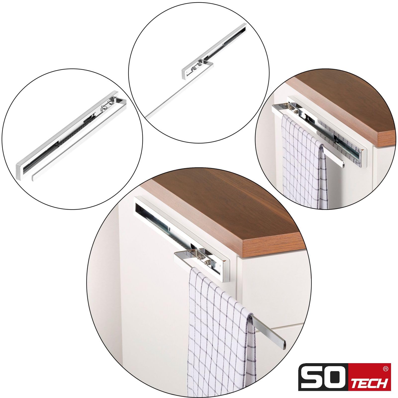 SOTECH Porte-Serviettes Coulissant Style à 1 Bras Chrome Poli 415 mm Course 300 mm Porte-Serviettes pour Montage latéral ou sous Plan de Toilette