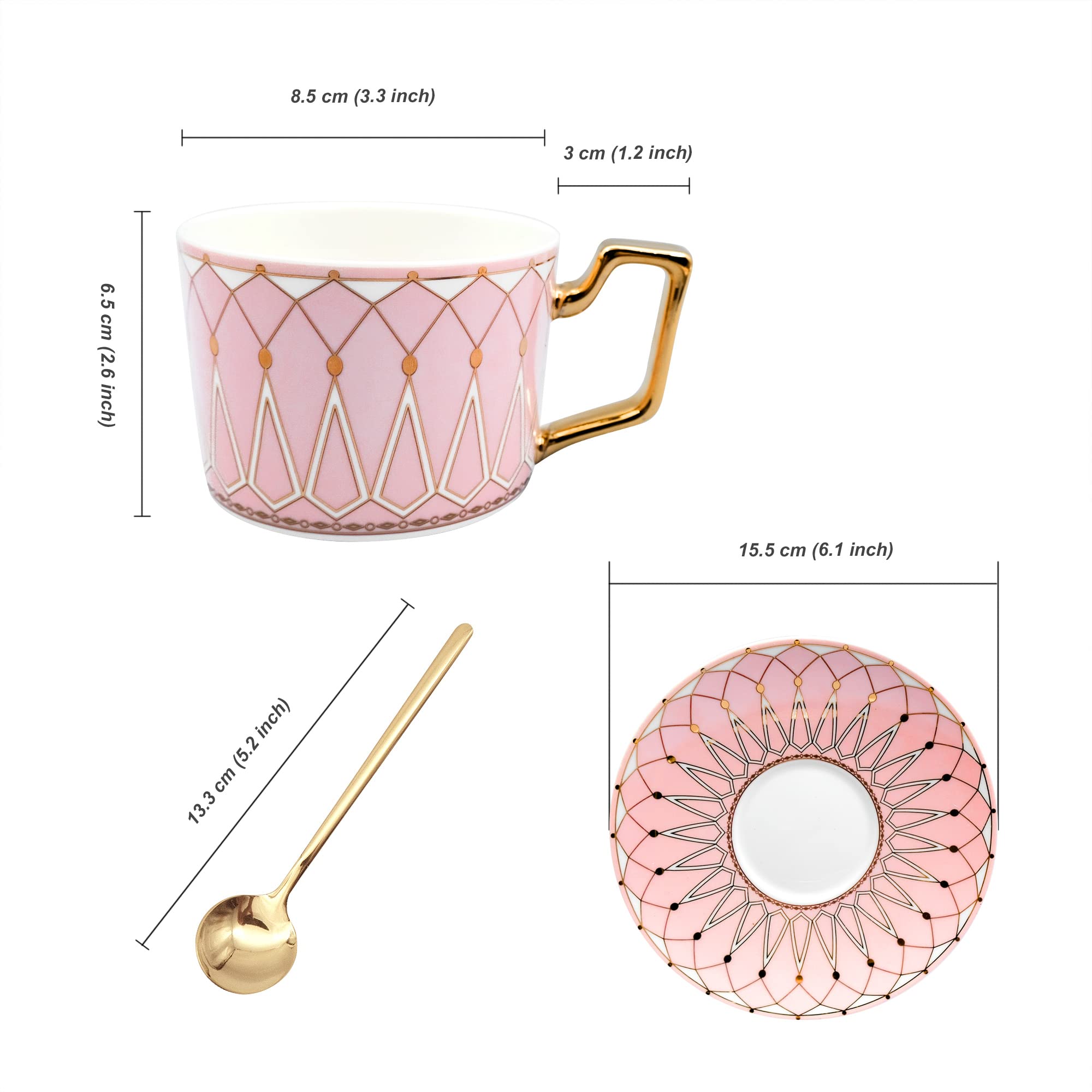Set Tazza Da Tè In Porcellana Bone China Rosa – Con Piattino E Cucchiaio – Capacità 209,8 Ml – Ideale Per Regalo E Decorazione - 5