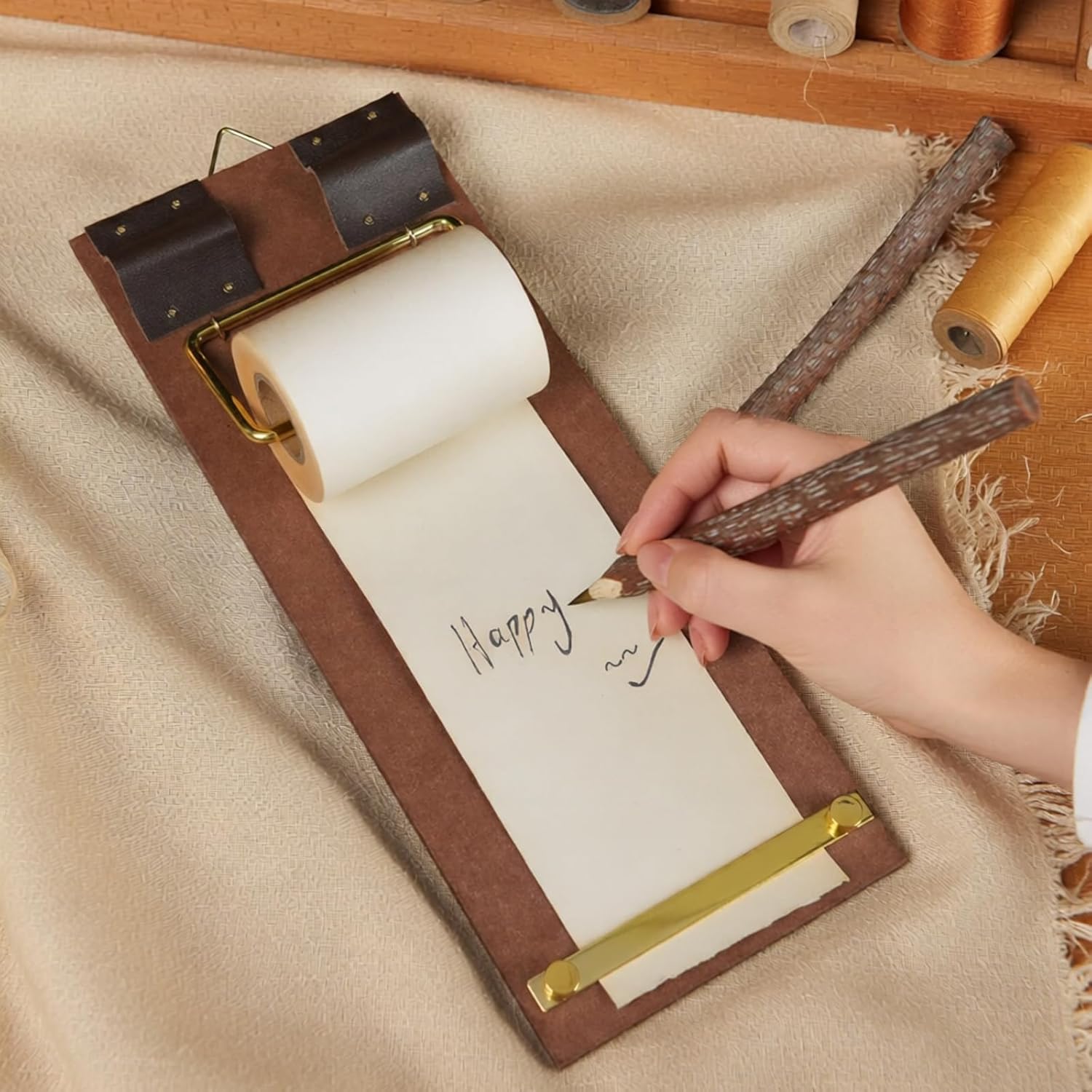 Refillable Hanging Notepad with Cutter - Vintage Kraft Paper Memo Board for Wall, Home & Office, Retro Clipboard for Notes, to-Do Lists, Journaling and Creative Decor