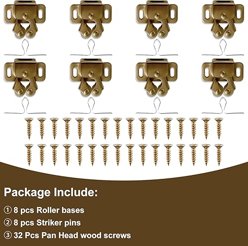 Miniatura 3 de 8 paquetes de pestillos y cierres de armario, cierre de gabinete resistente, herrajes de doble rodillo de cierre de rodillo para puertas de armario
