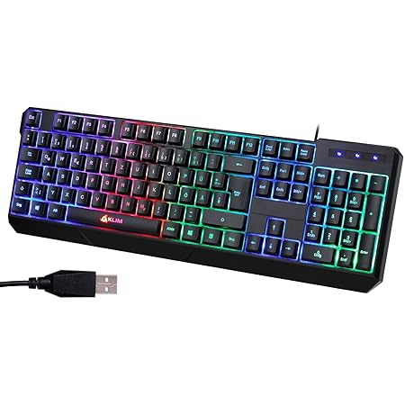 KLIM Chroma Gaming Tastatur QWERTZ DEUTSCH mit Kabel USB + Langlebig, Ergonomisch, Wasserdicht, Leise Tasten + RGB Gamer Tastatur für PC Mac Xbox One X PS4 Tastatur + Neue 2020 Version + Schwarz
