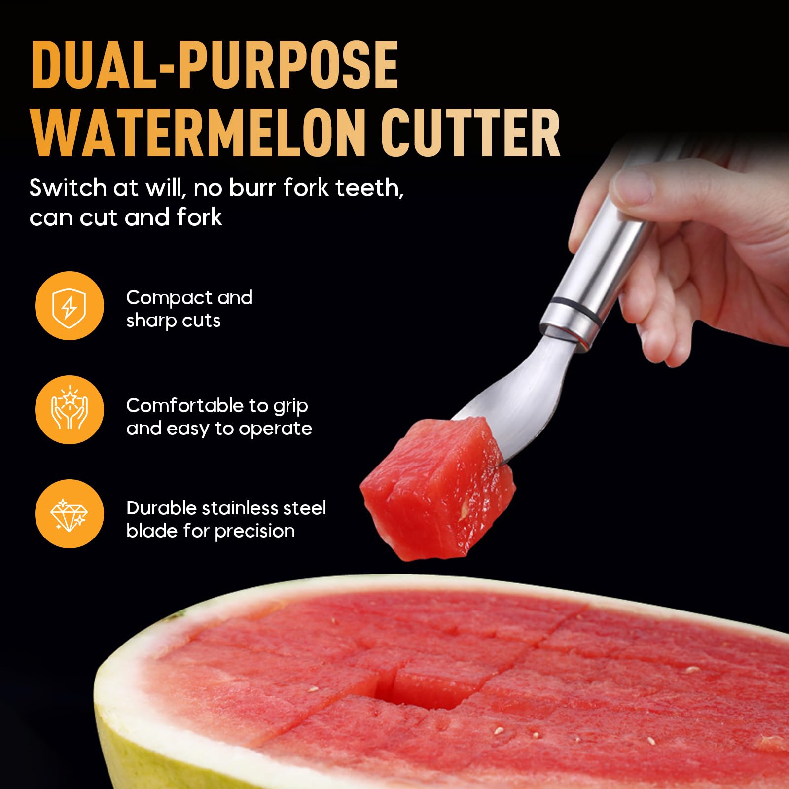 2-in-1 Stainless Steel Fruit Cutter, Watermelon Fork Slicer Cutters Tool, Portable Dual Head Fruit Forks Slicer Knife, Watermelon Fork Slicers Cutter for Home Kitchen Camping Gadgets (1PC)
