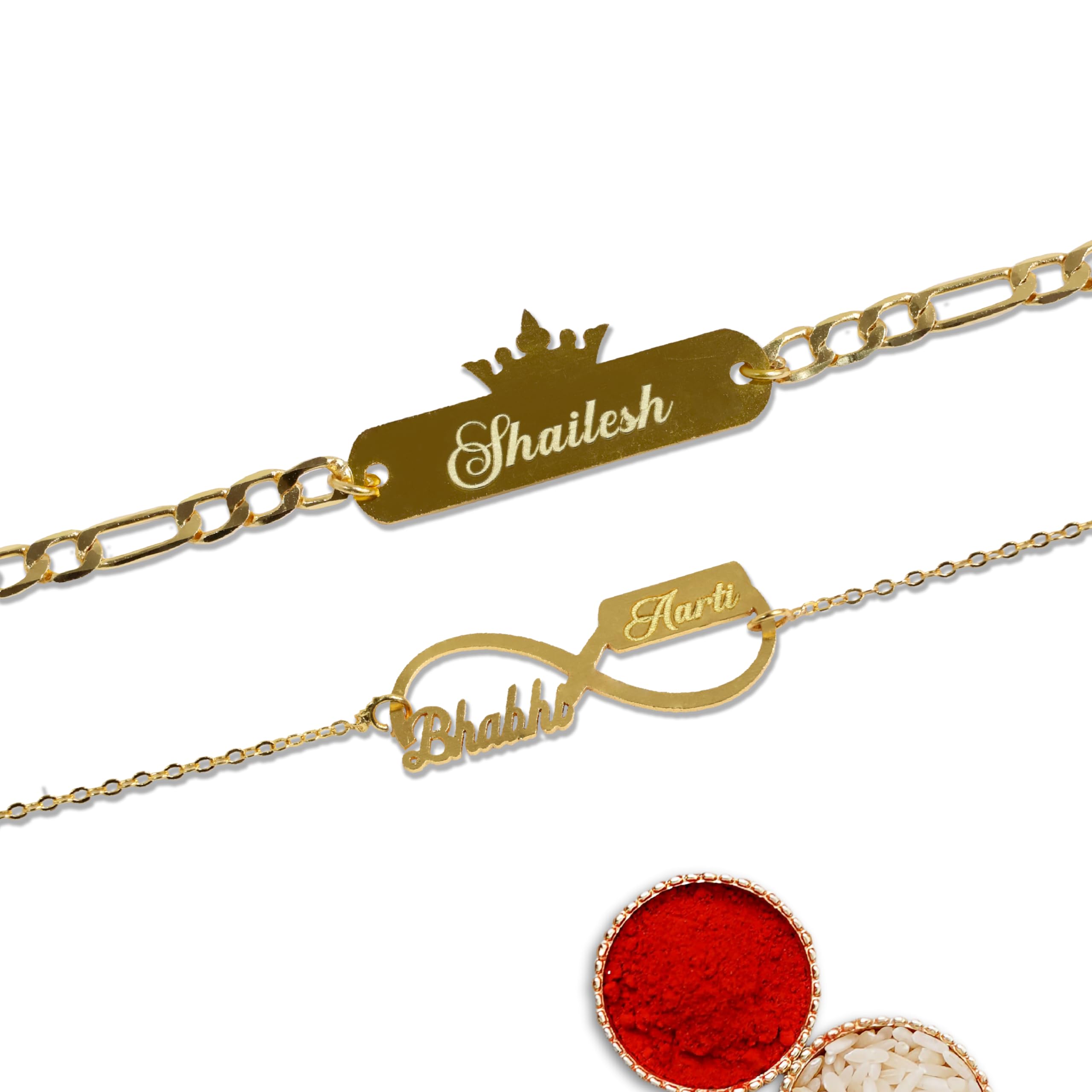 Innovative Gifts Customized Couple Rakhi I Hand carved Brass Made King Sing Bro & Bhabhi with Name Rakhi I Stylish Trendy Bracelet for Bhai and Bhabhi I Best Personalized gift for Rakshabandhan (B0D9QSHL9H) Amazon Price History, Amazon Price Tracker