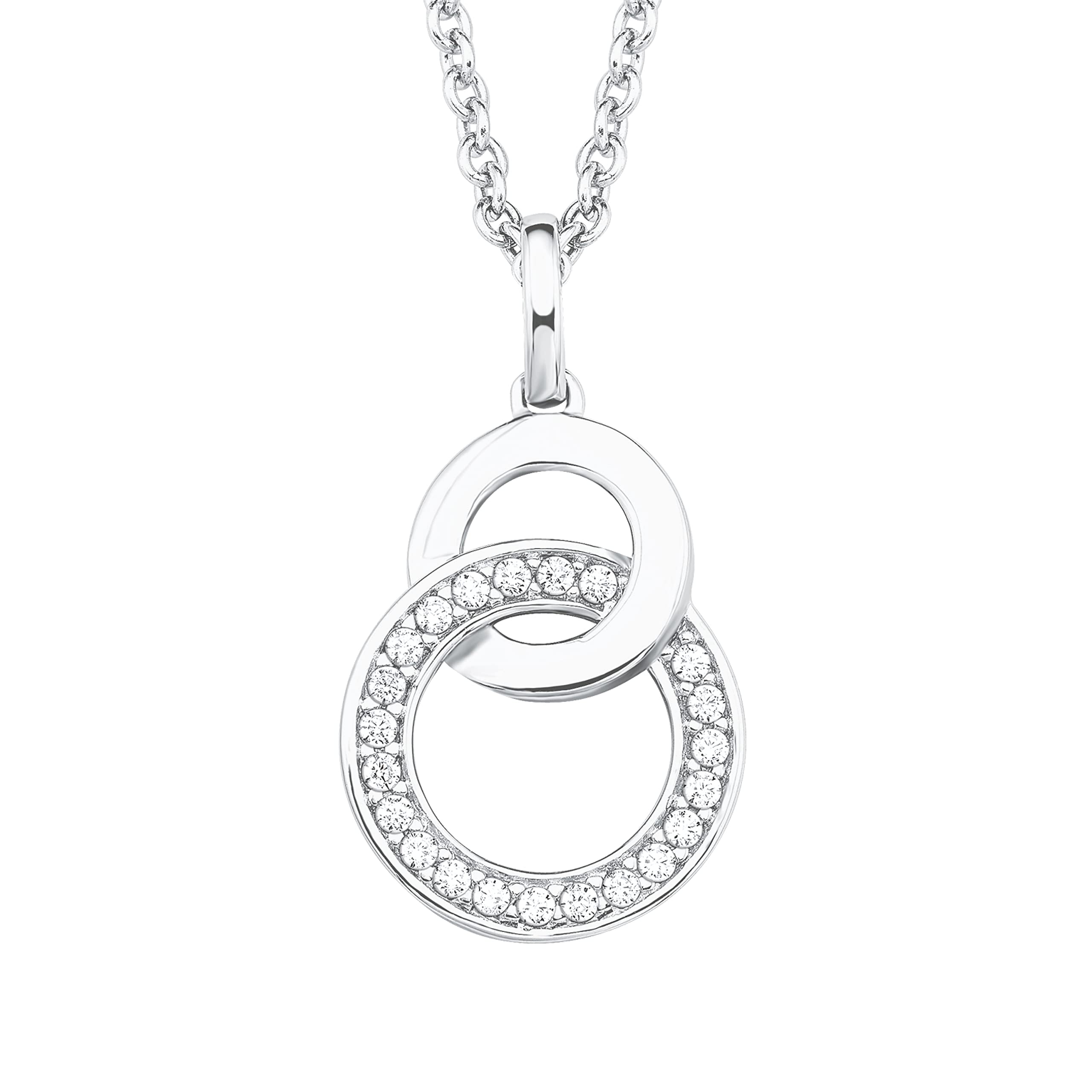s.Oliver Kette mit Kreis Anhänger für Damen, Zirkonia und 925 Sterling Silber, Rhodiniert