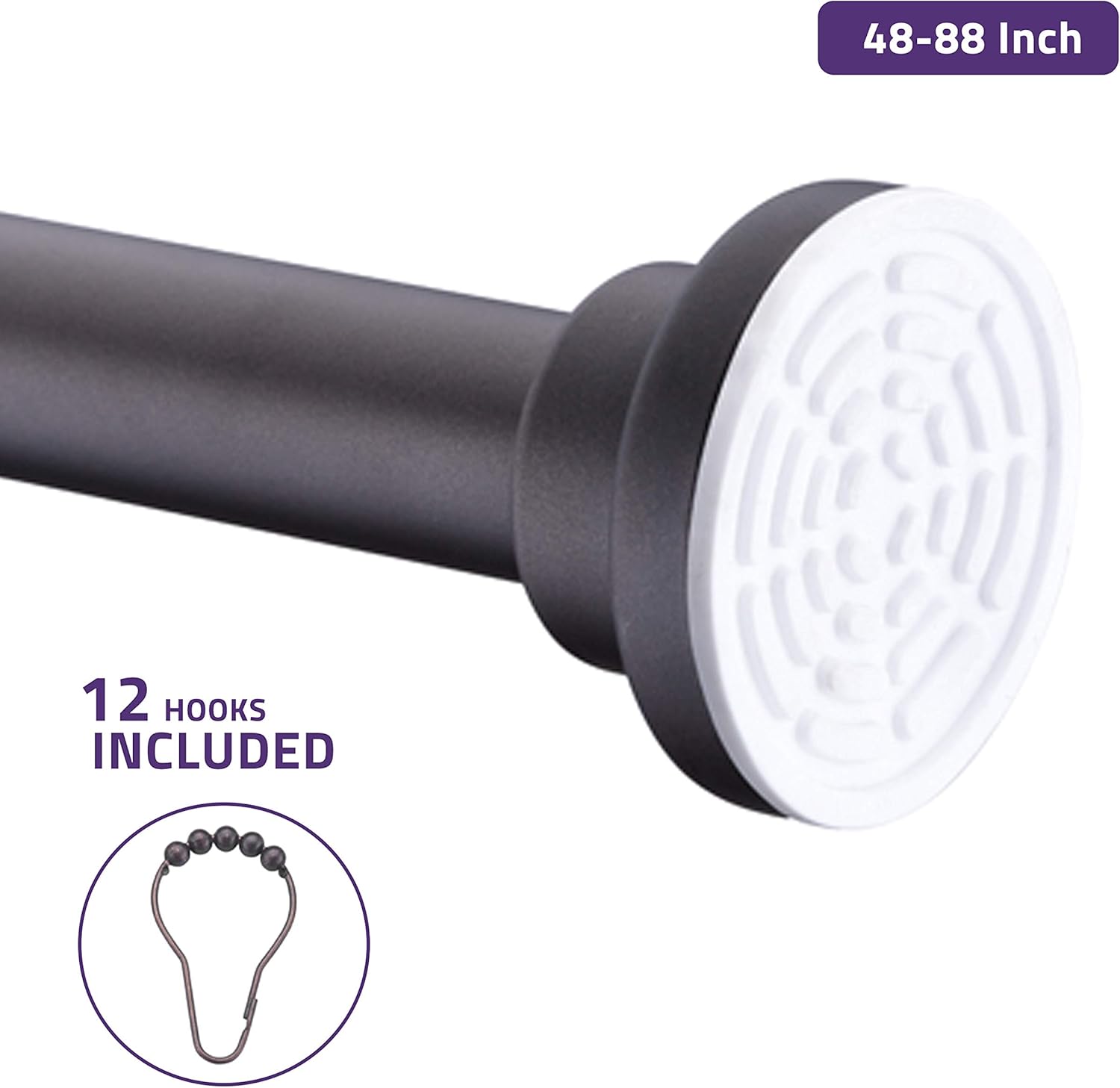 ANZZI 48-88 Inches Shower Curtain Rod with Shower Hooks in Oil Rubbed Bronze, Adjustable Tension Shower Doorway Curtain Rod, Rust Resistant No drilling Anti-Slip Bar for Bathroom, AC-AZSR88ORB