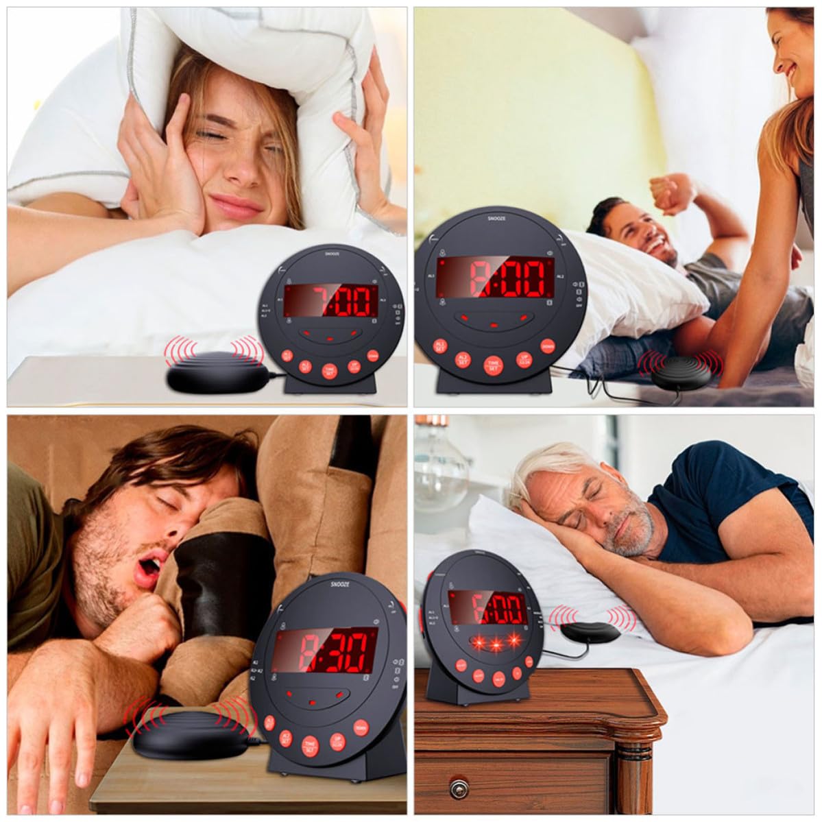 FRCOLOR Starker Vibrationswecker und Starkem Vibrationsalarm mit Großen Digitalen Zahlen aus Kunststoff mit USB Kabel für Gehörlose und Tiefschläfer