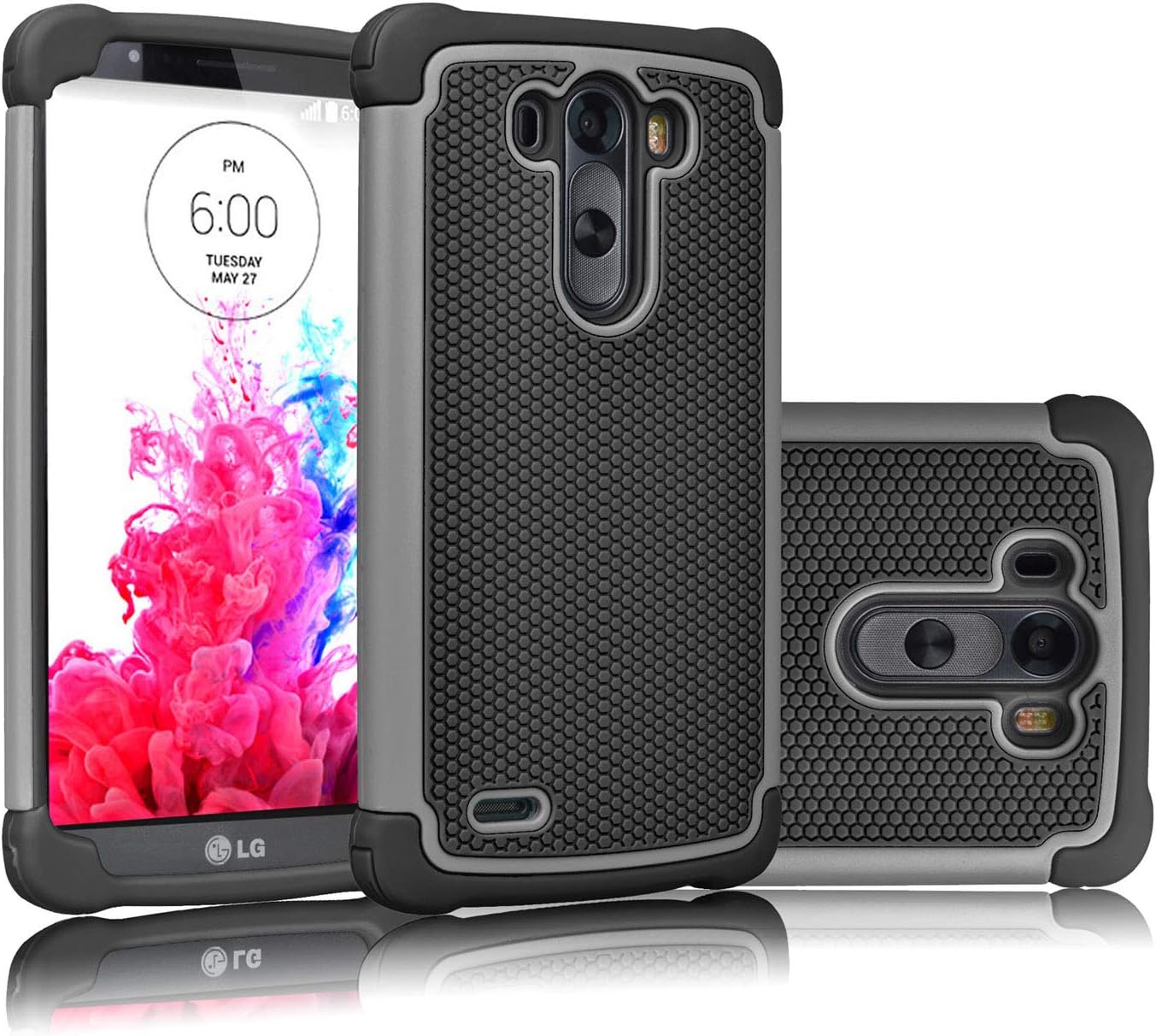 Tekcoo LG G3 Case, (TM) [Tmajor Series] [Gray/Black] Shock Absorbing Hybrid Rubber Plastic Impact Defender Rugged Slim Hard Case Cover Shell Skin for LG G3 AT&T T-Mobile Sprint Verizon Unlocked