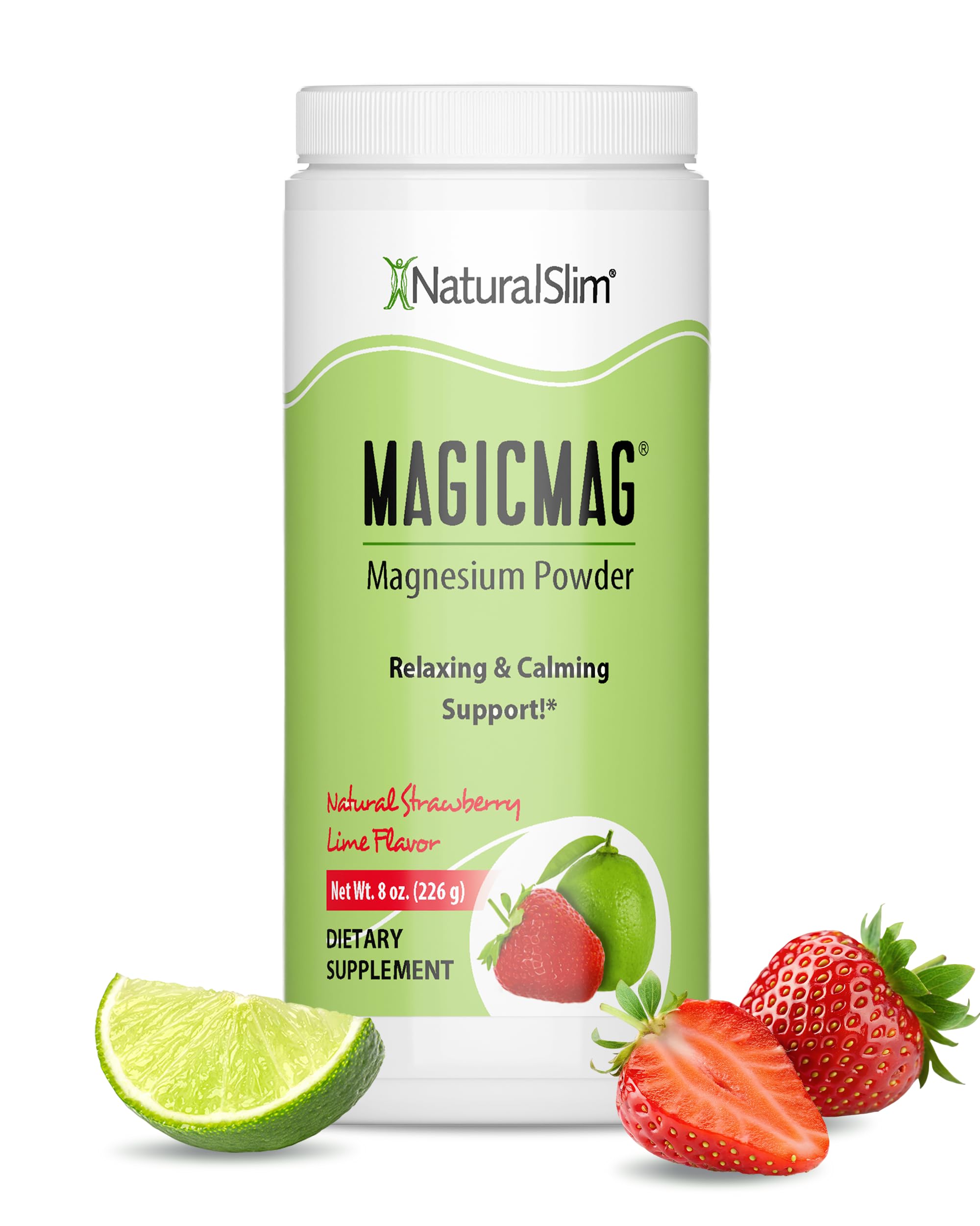 NaturalSlim MagicMag Magnesium Citrate Powder Drink for Relaxation, Stress, Constipation, Better Rest & Digestive Health, Magnesium Supplement for Women and Men, Strawberry & Lime Flavored 8oz