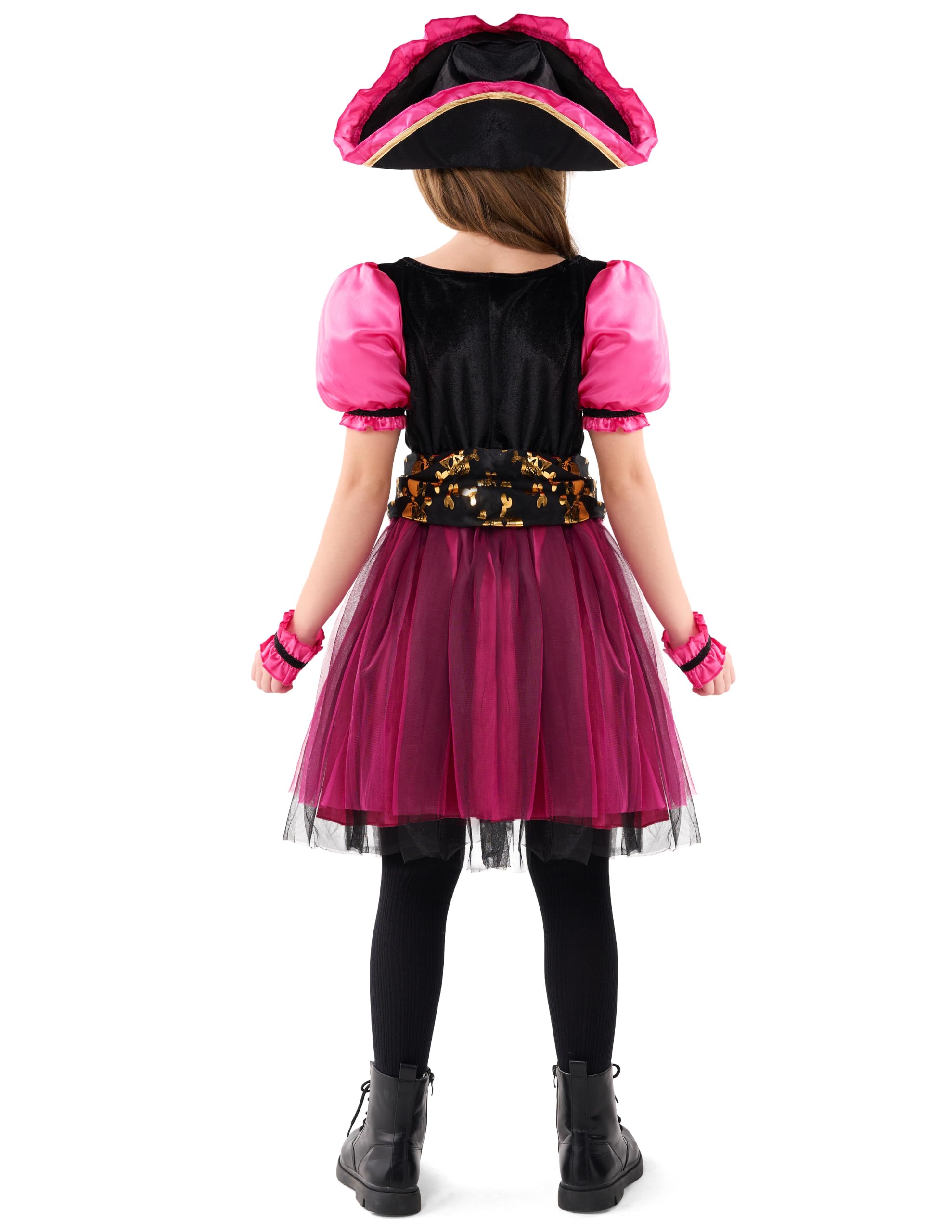 Spooktacular Creations Costume di Halloween per Ragazze, Costume da Pirata per Bambini, Abito da Pirata Magenta per Ragazze Festa di Halloween Gioco di Ruolo da Principessa Pirata (Piccolo (5-7 Anni))